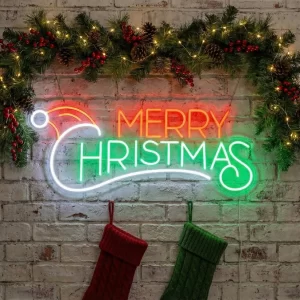Merry Christmas Cap Design Neon Sign  Christmas Neon Sign