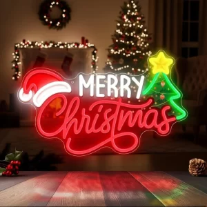 Merry Christmas Cap & Tree  Neon Signs Personalized LED Festive Neon Lights