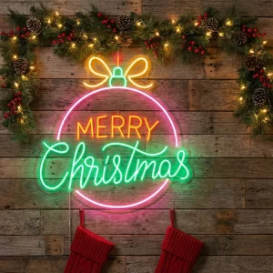 Merry Christmas Circle Neon Design Merry Christmas Sign Neon