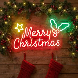Merry Christmas Mistletoe Neon Merry Christmas Neon Sign