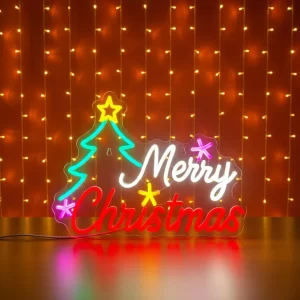 Merry Christmas Tree & Star Neon Signs Merry Xmas Neon Sign