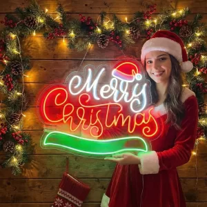 Merry Christmas With Cap Neon Sign  Custom Christmas Neon Signs