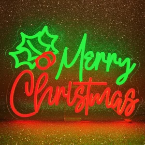 Merry Christmas With Leaf Neon Signs  Custom Christmas Neon Signs
