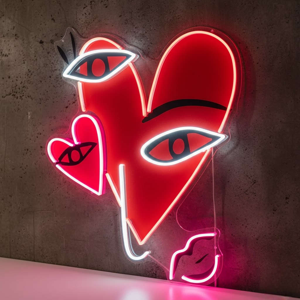 abstract face with hearts custom led neon signs | uv print neon lights for room, bedroom & business signs abstract face with hearts custom led neon signs | uv print neon lights for room, bedroom & business signs