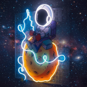 astronaut fishing personalised neon sign board | custom led neon name lights for rooms