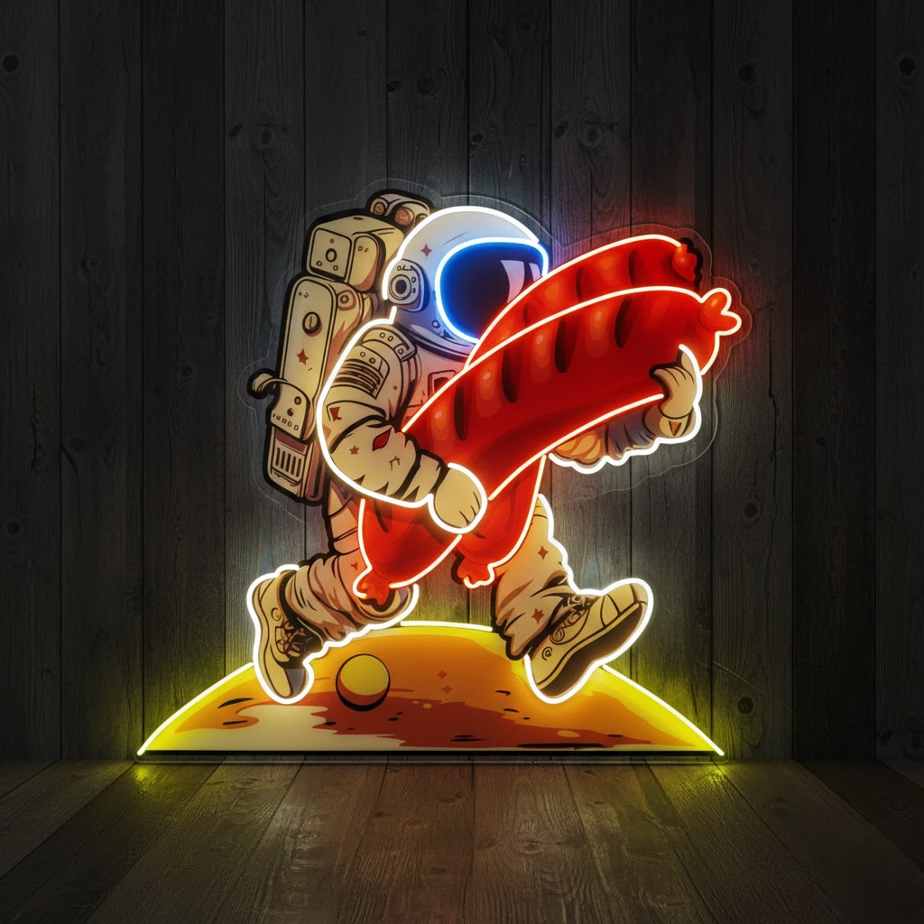 astronaut and sausage custom uv print neon signs | led neon name lights for room & shop astronaut and sausage custom uv print neon signs | led neon name lights for room & shop