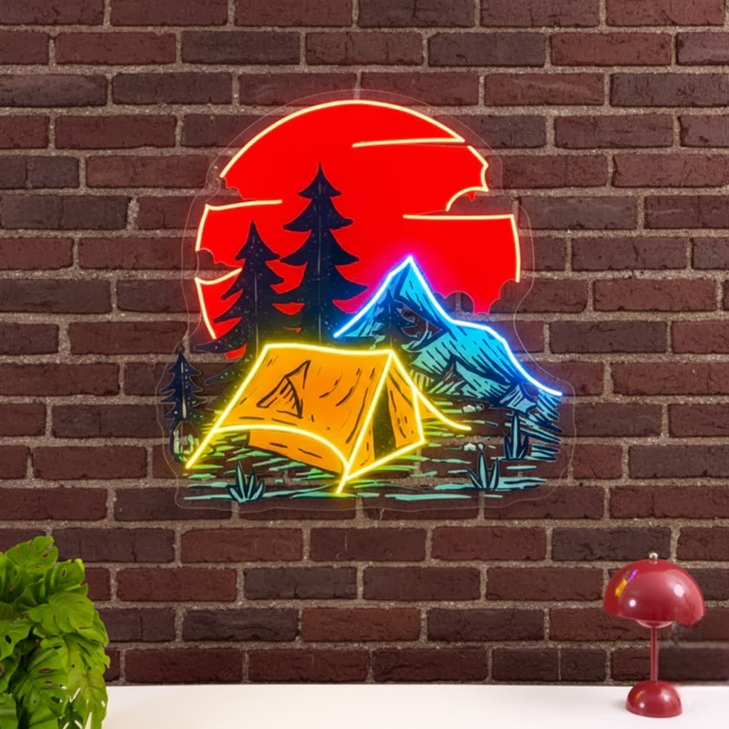 camping under red moon led neon name lights | custom neon signs for bedroom & room decor
