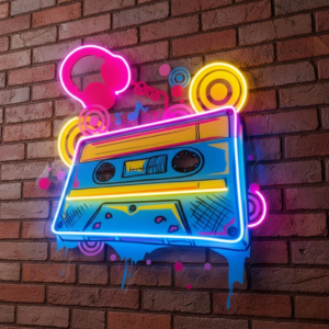 cassette color custom uv print neon signs | led neon lights for room & shop decor
