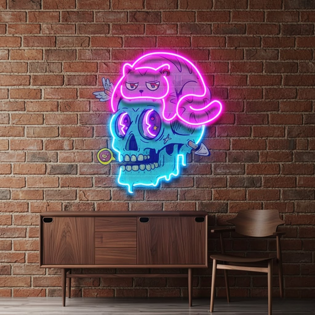 cat and skull personalised neon lights | custom led neon signs for bedroom cat and skull personalised neon lights | custom led neon signs for bedroom