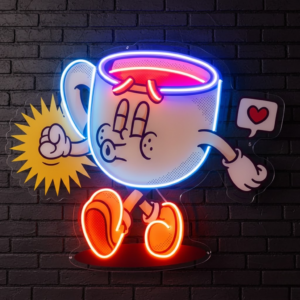 coffee cup cute trendy retro uv print neon sign board | custom led neon lights for room & shop