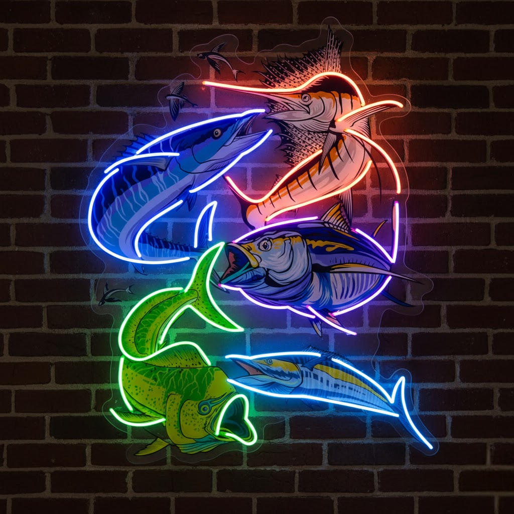 colorful fishing custom led neon signs | uv printed neon name lights & neon boards colorful fishing custom led neon signs | uv printed neon name lights & neon boards