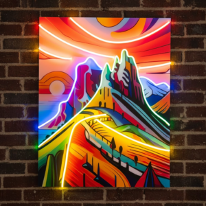 colorful mountainscape abstract art personalised neon sign board | uv print custom neon lights for room & shops