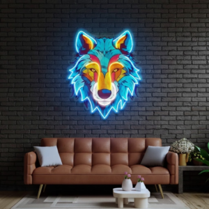 colorful wolf custom uv print neon sign board | personalised neon name light | led neon signs for room, shop & wall decor