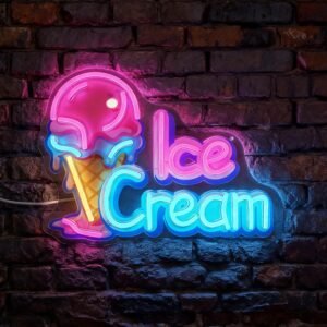 Ice Cream Neon Sign - Pink & Blue LED Dessert Shop Light