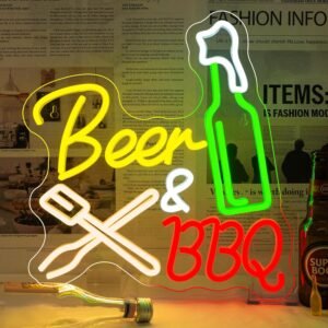 Beer & BBQ Neon Sign - LED Light for Backyard Bars