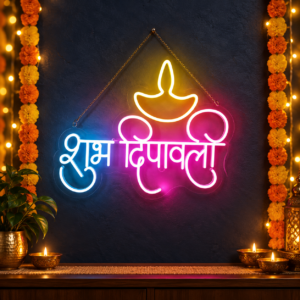 Shubh Diwali Neon Sign | LED Diya Neon Light with Hindi शुभ दीपावली | Diwali Decoration Light for Home, Office & Shop