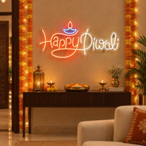 Happy Diwali" LED Neon Sign with Diya | Festive Diwali Decoration Light for Home & Wall Décor