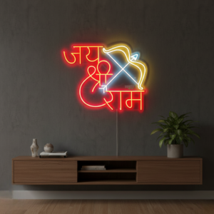 Jai Shree Ram Design Personalized Neon Signs | Best Quality LED Neon Light Boards (24In x 24In)